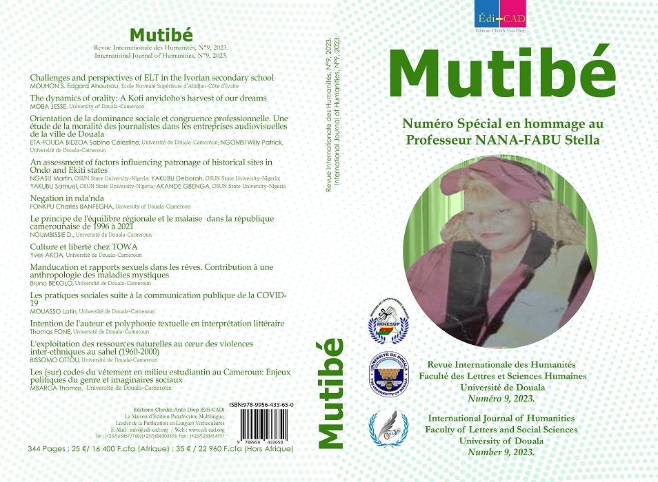Mutibé.
Revue Internationale des Humanités, N°9, 2022
